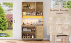 Antecabina de cocina de 183 cm, bufet, luces de decoración LED controladas por app, 2 x USB, 2 x enchufes, tableros de empotramiento ajustables, 3 cajones, asas de metal doradas, ideal para cocinas y comedores.