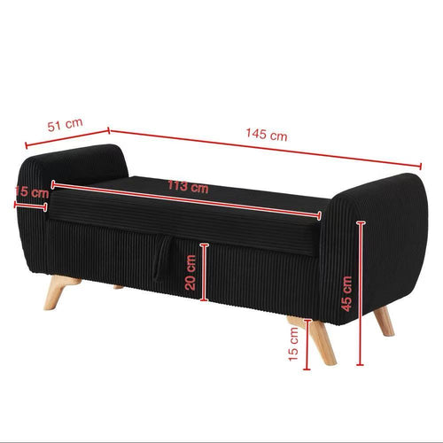 Klappbare Sitzbank mit Stauraum und Holzbeinen – 145×51×57 cm, für Schlafzimmer, Wohnzimmer und Flur