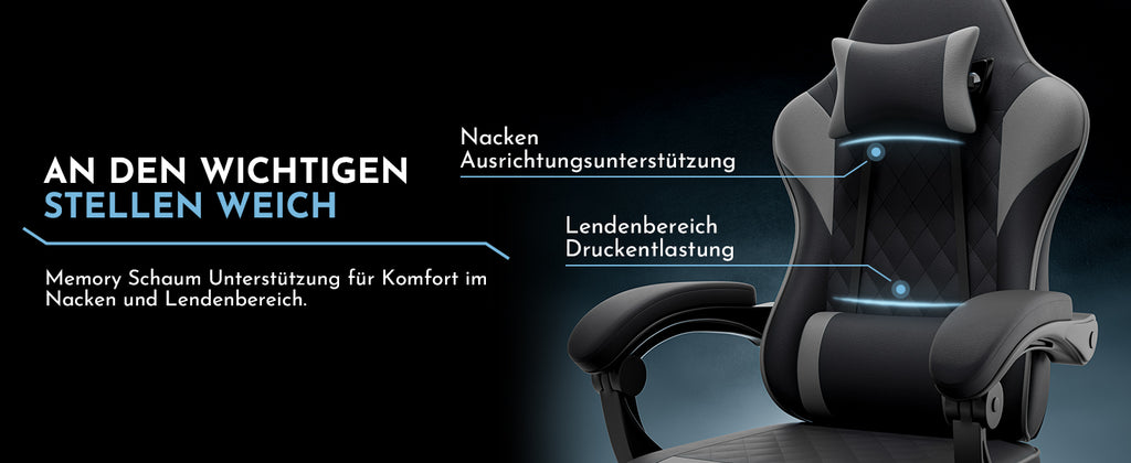 Silla de gaming para PC, silla de oficina con soporte lumbar, cabeza ajustable y brazos reclinables, silla de escritorio ergonómica con apoyo para los pies, ajustable de 90° a 145°, silla de oficina para hombre/mujer