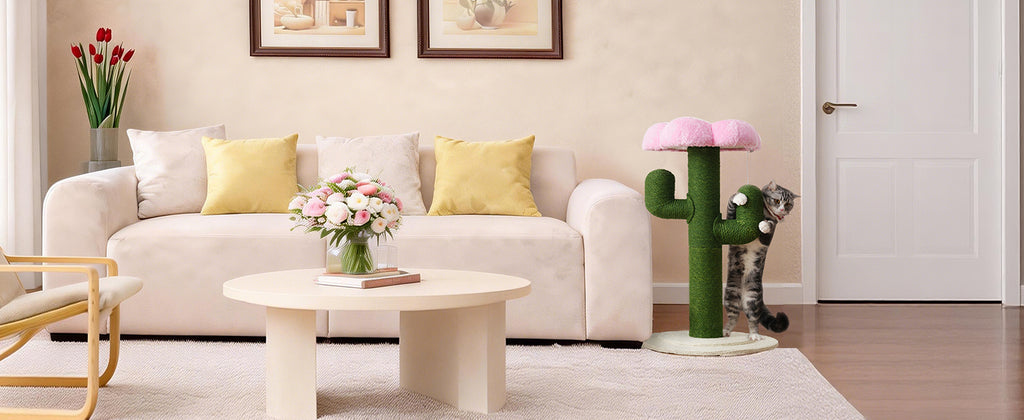 Arbol de gatos en forma de cactus – Arbol de gatos de 90 cm con tallos de sisal engrosados y protección anti-inclinación, arbol de gatos de diseño verde, columna de gatos, arbol de gatos para gatos, arbol de gatos para el hogar, arbol de gatos pequeño