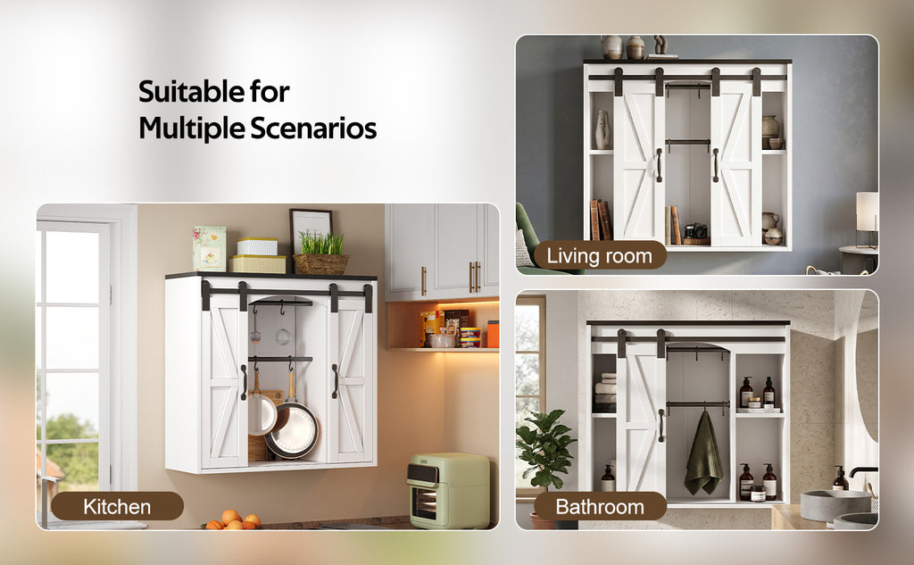 Armario de pared para la cocina con 2 puertas correderas y soportes de empotramiento ajustables, armario de pared para el almacenamiento en el salón, el baño y la lavandería, 80 × 31 × 76 cm