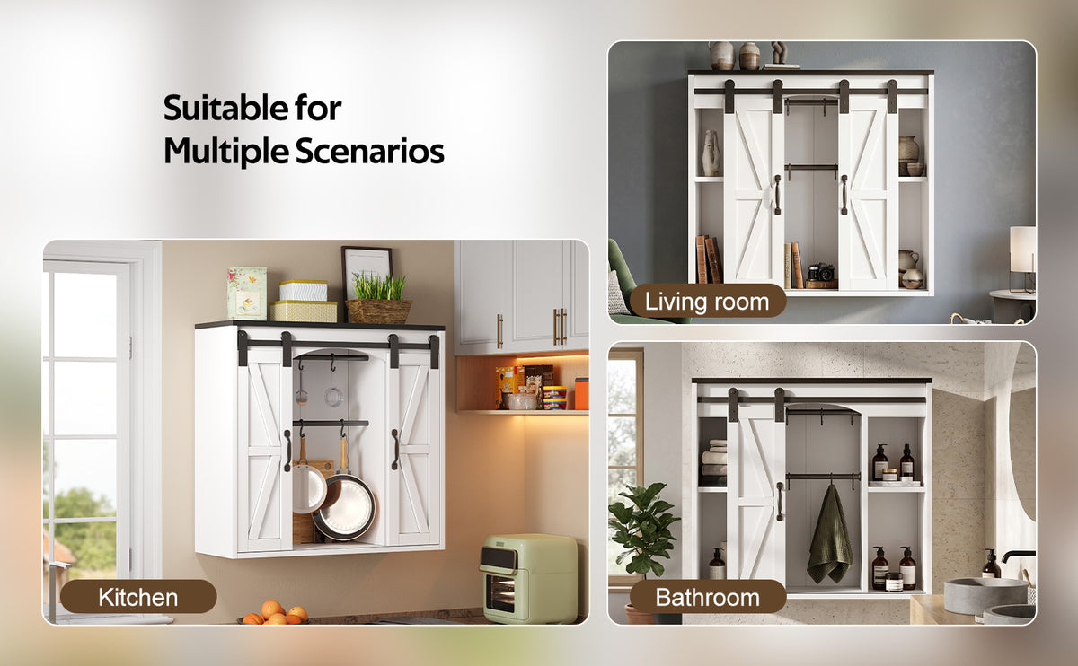 Armario de pared para la cocina con 2 puertas correderas y soportes de empotramiento ajustables, armario de pared para el almacenamiento en el salón, el baño y la lavandería, 80 × 31 × 76 cm