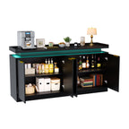 Armario de cocina con iluminación LED, Sideboard con 4 puertas, Buffet con mucho espacio de almacenamiento para el comedor y el salón, 160 × 39 × 83 cm