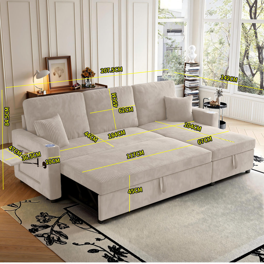 Sofá en L Sofabetten, un sofá espacioso, un sofá cómodo para dormir en las alturas y un espacio de almacenamiento adecuado para un sofá modular y un sillón en su salón de estar y en su apartamento