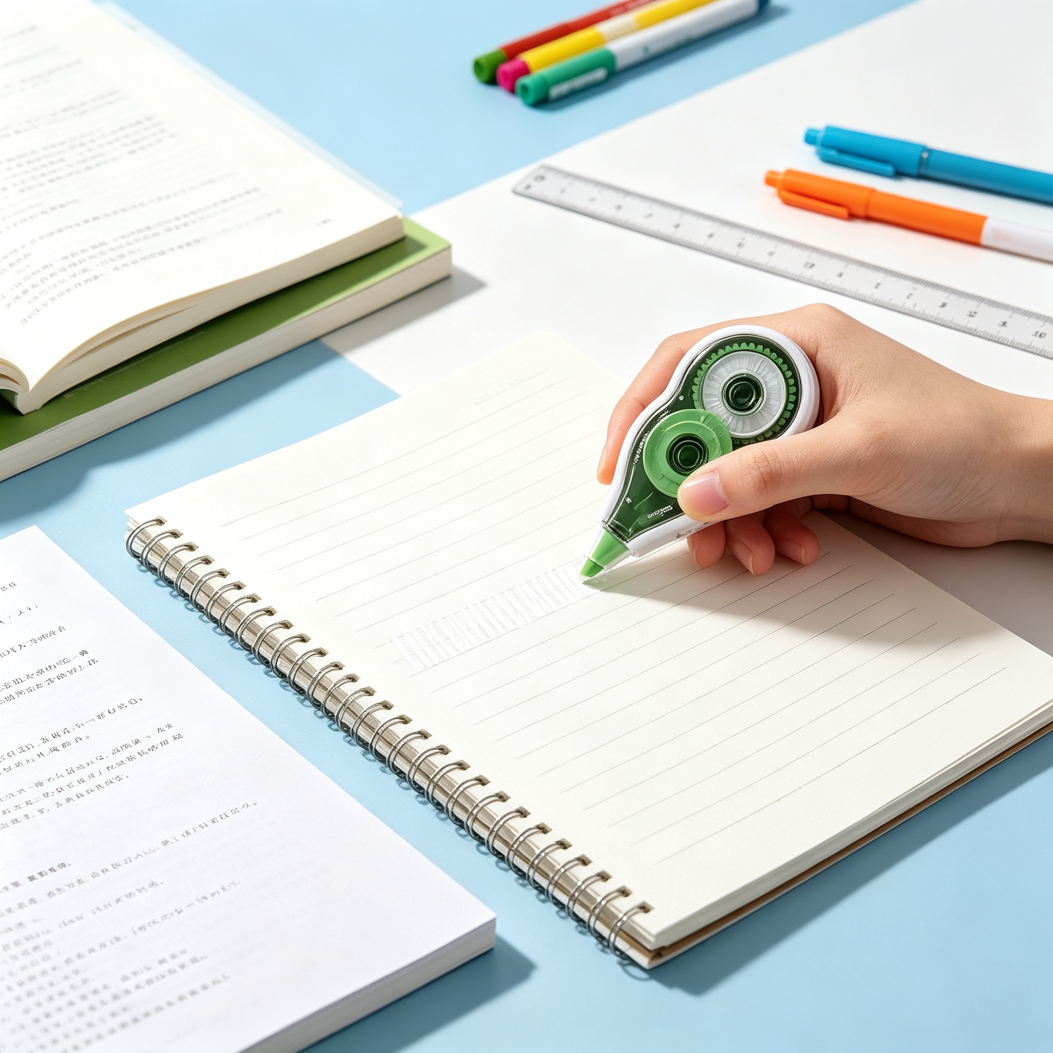 Schreibwarenset für die Schule, 4-teilig – Haftnotizen, Block, Korrekturroller und Klebeband