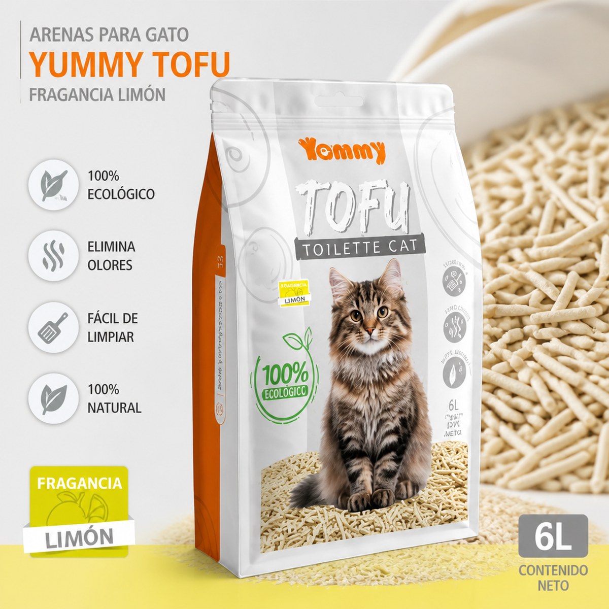 Yummy Tofu Katzenstreu mit Zitronenduft, 6L
