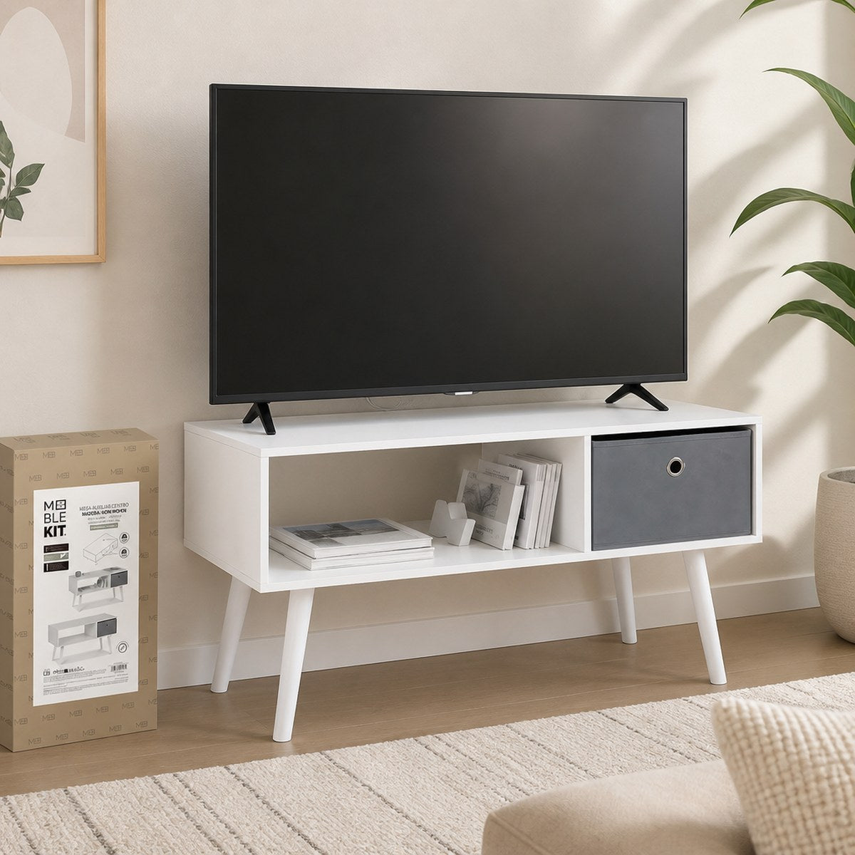 Weißer TV-Schrank mit Aufbewahrungsschublade