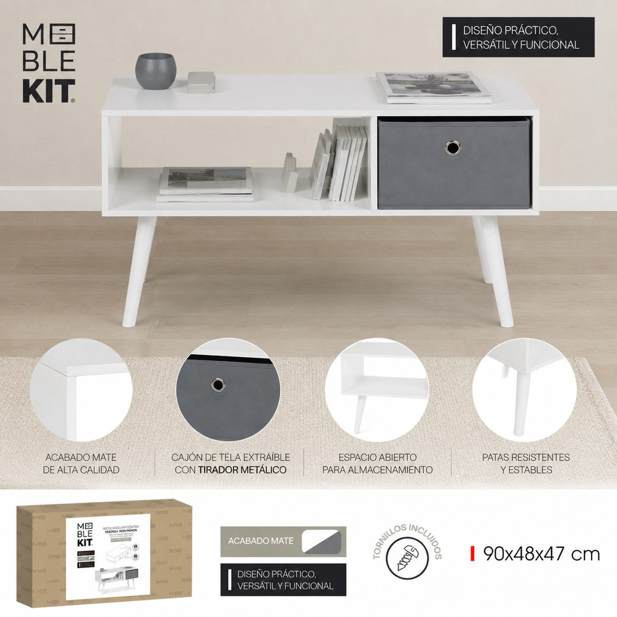 Weißer TV-Schrank mit Aufbewahrungsschublade