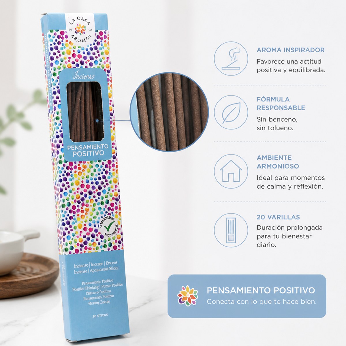 Räucherstäbchen Positive Gedanken von La Casa de los Aromas, 20 Stück