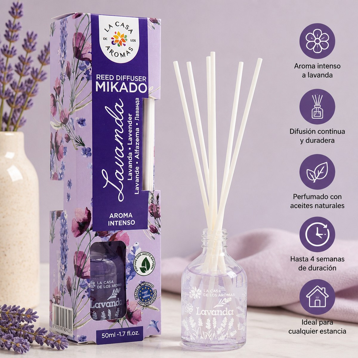 Mikado Lavendel Reed-Diffuser, 50ml von La Casa de los Aromas