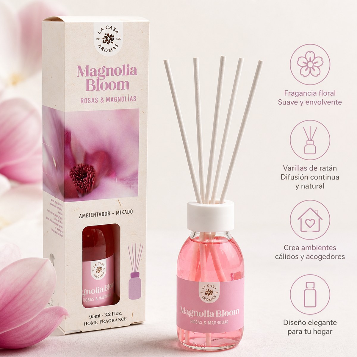 Mikado Raumduft Magnolia Bloom La Casa de los Aromas | 95 ml | Rosen & Magnolien | Zuhause