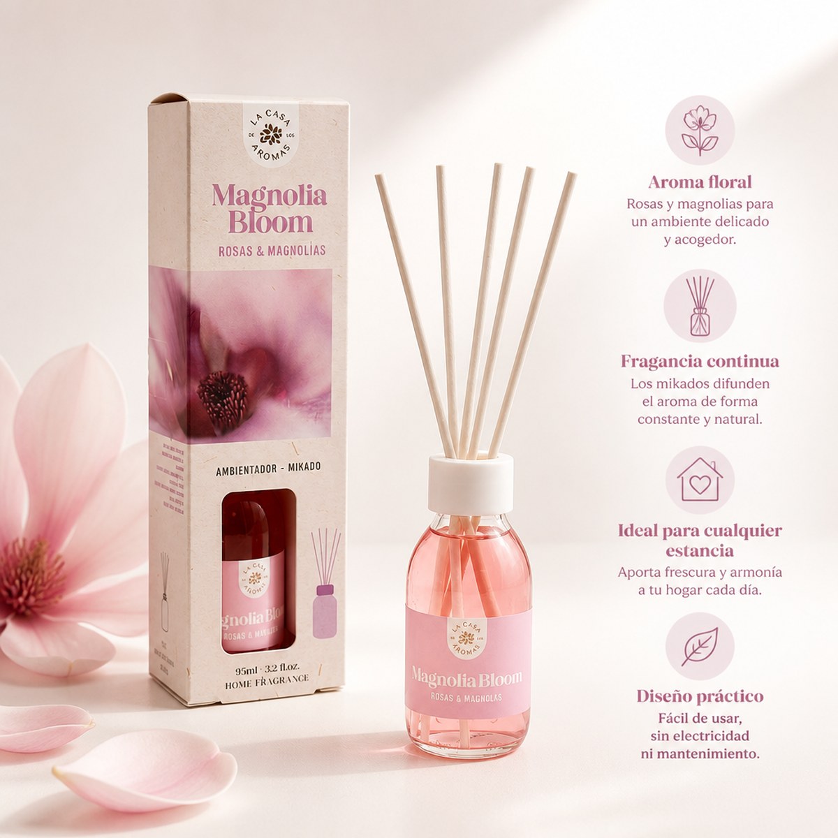Mikado Raumduft Magnolia Bloom La Casa de los Aromas | 95 ml | Rosen & Magnolien | Zuhause