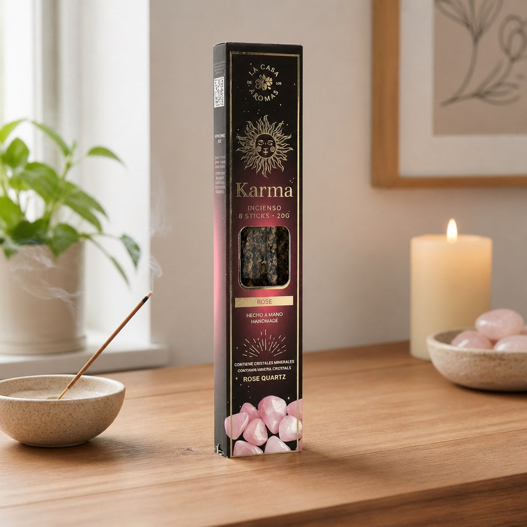 Karma Räucherstäbchen mit Rosenquarz