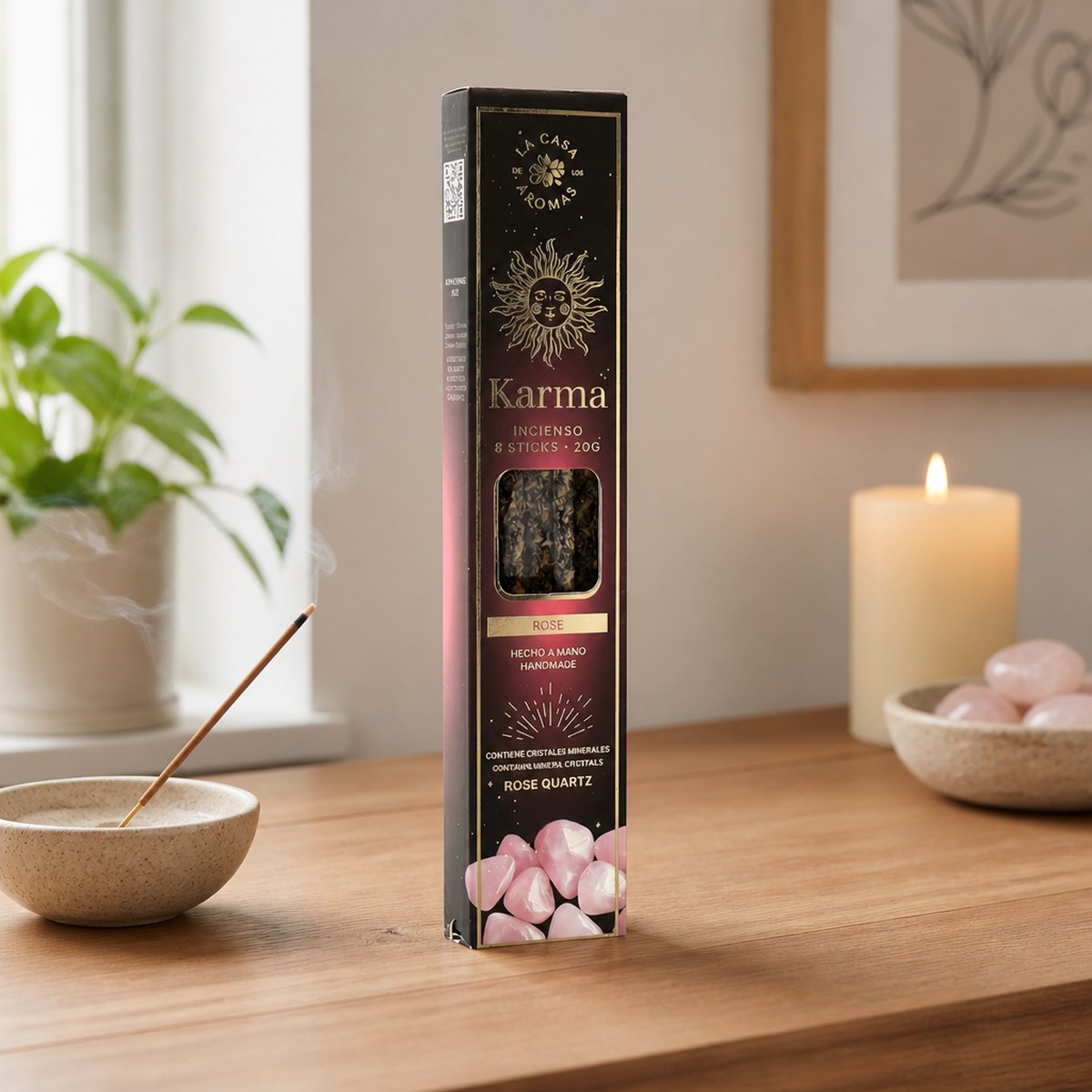 Karma Räucherstäbchen mit Rosenquarz