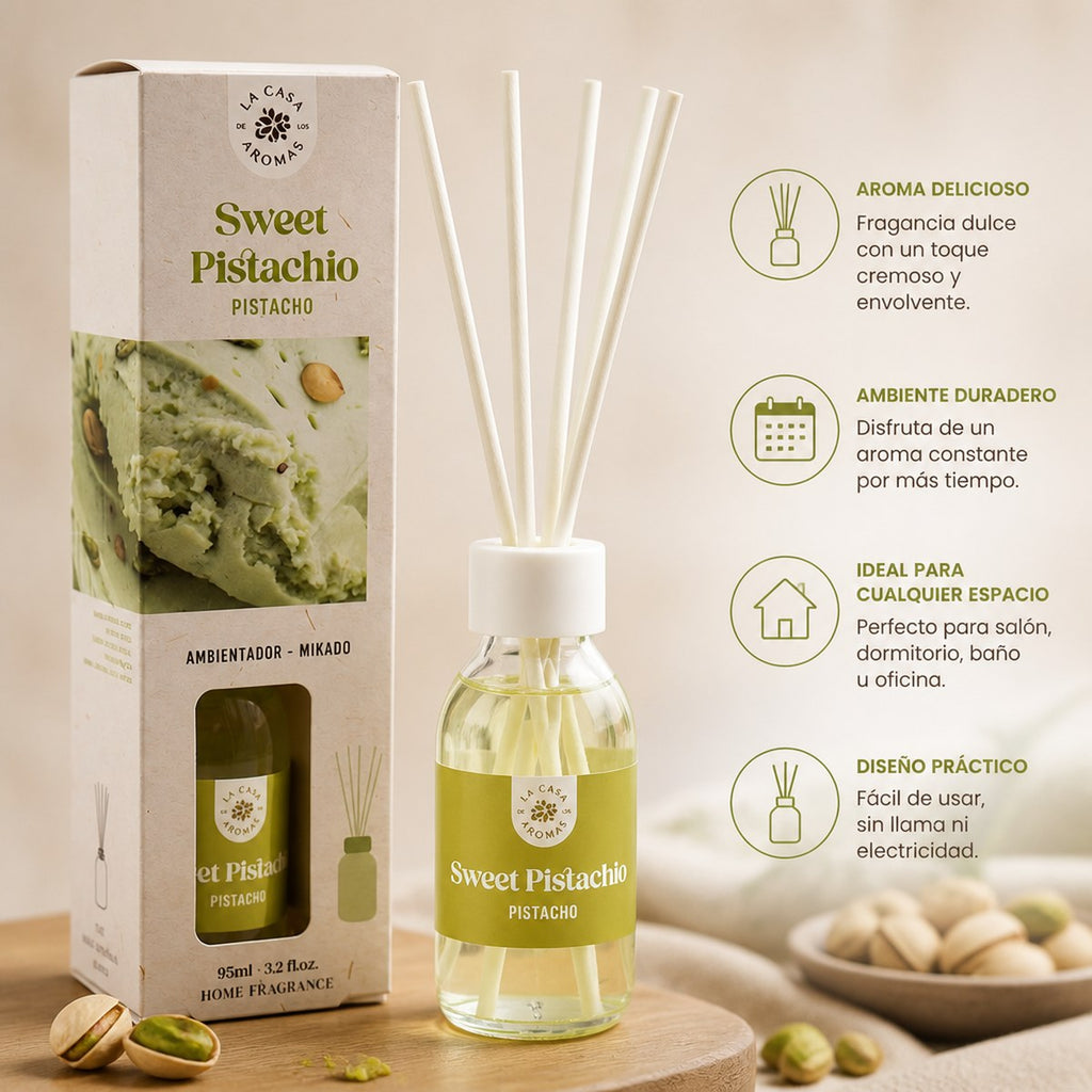 Mikado Lufterfrischer Sweet Pistachio La Casa de los Aromas | 95 ml | Duft Süße Pistazie | Zuhause