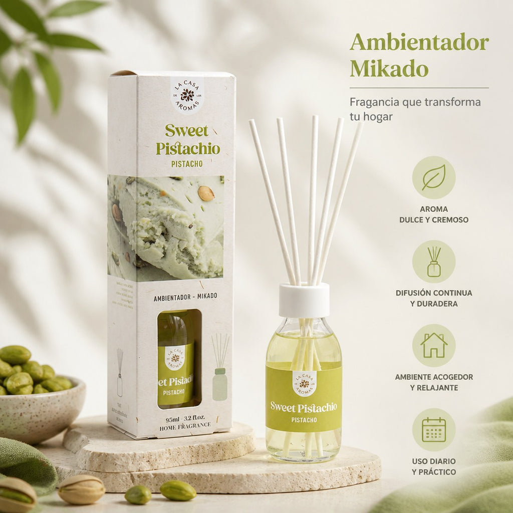 Mikado Lufterfrischer Sweet Pistachio La Casa de los Aromas | 95 ml | Duft Süße Pistazie | Zuhause