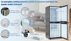 Refrigerador Minikühlschra de 106L, 60-l de capacidad de refrigeración + 46-l de capacidad de freezer, 7 ajustes de temperatura, puerta plateada + cuerpo negro, iluminación LED, cajones de empotramiento ajustables, 166 kWh/Jr, 45 dB