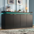 Armario de cocina con iluminación LED, Sideboard con 4 puertas, Buffet con mucho espacio de almacenamiento para el comedor y el salón, 160 × 39 × 83 cm