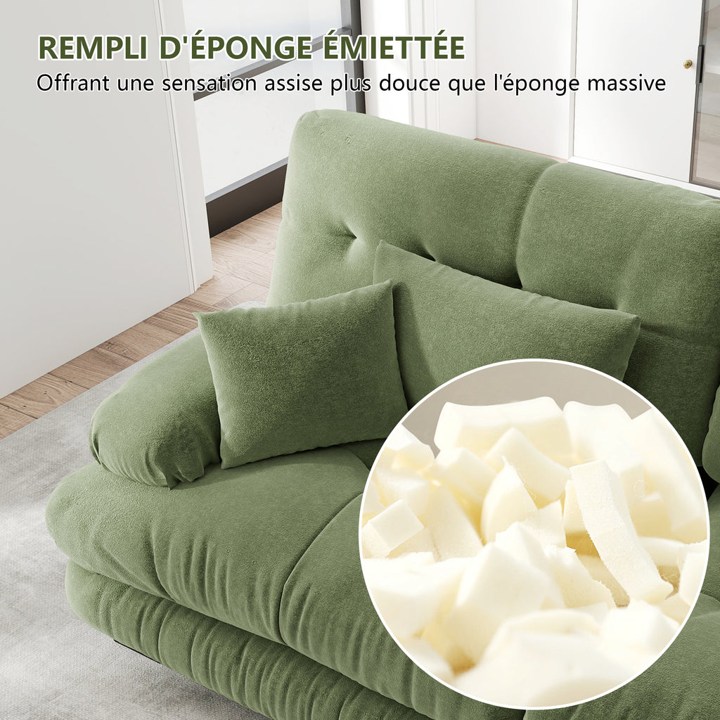 Sofá angular modular de 4 plazas con asiento profundo, sofá cama de chenille, cómodamente revestido para salón, apartamento, estudio, oficina, chenille verde