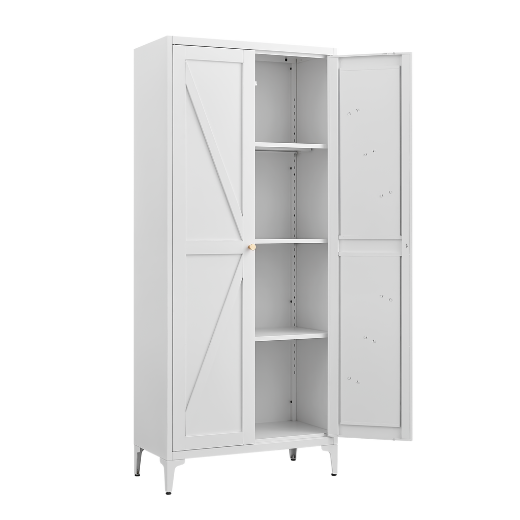 Gabineté de almacenamiento metálico de dos puertas para despensa de la cocina, con estantes ajustables, gabineté alto de acero para la cocina, salón, comedor y oficina, blanco