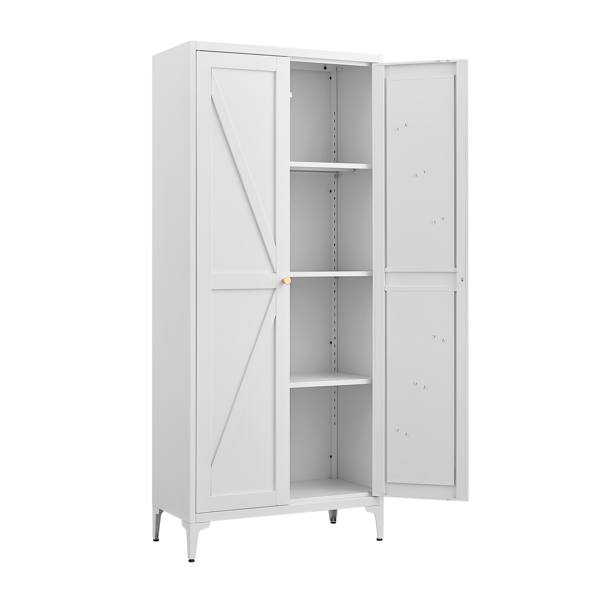 Gabineté de almacenamiento metálico de dos puertas para despensa de la cocina, con estantes ajustables, gabineté alto de acero para la cocina, salón, comedor y oficina, blanco