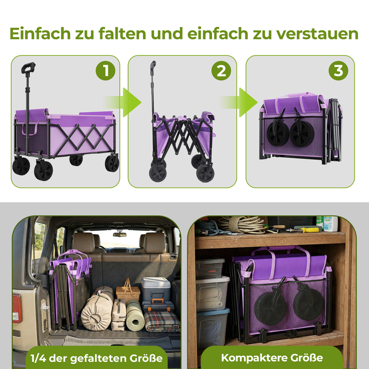 Mini Carro de Carga Plegable Pequeño de 100KG, Carro Manual Plegable, Carro de Comercio Plegable, Carro de Carga para Camping con Asa Ajustable en Altura, Ligero, Espacio Economizador y Estable, Lila