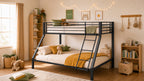 Cama bunk Metal 90/140 x 200 cm – Cama familiar y bunk con protección contra caídas, escalera segura y rejilla, construcción estable, silenciosa, para niños, jóvenes y adultos, Negro
