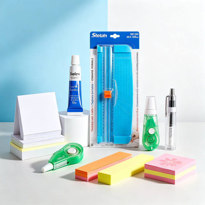 Schulbriefpapier-Set 6-teilig – Cutter, Acrylfarbe, Notizen und Korrekturmittel
