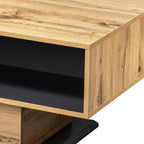 Mesita de centro de madera con textura, con un cajón sin mango, un estante y estante trasero, espacio de almacenamiento doble. Oficina, sofá de salón, gran espacio de almacenamiento.