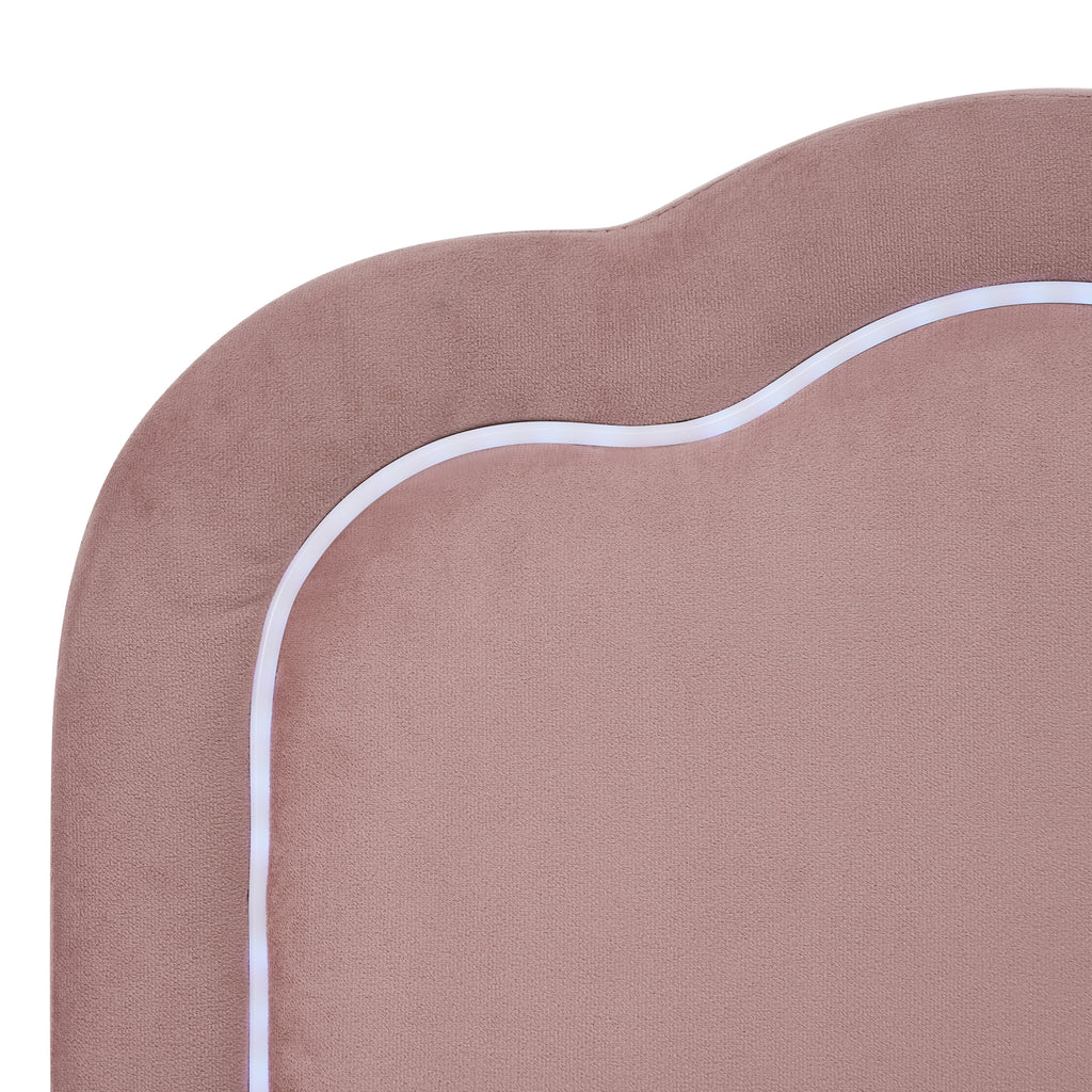 Cama con Colchón LED Individual 90 x 190cm, Base de Cama con Armazón de Latas y Parte Superior de Cabeza Ajustable, Cama Con Colchón en Rosa, Armazón de Cama para Habitación de Dormir, Habitación de Huéspedes - Seda