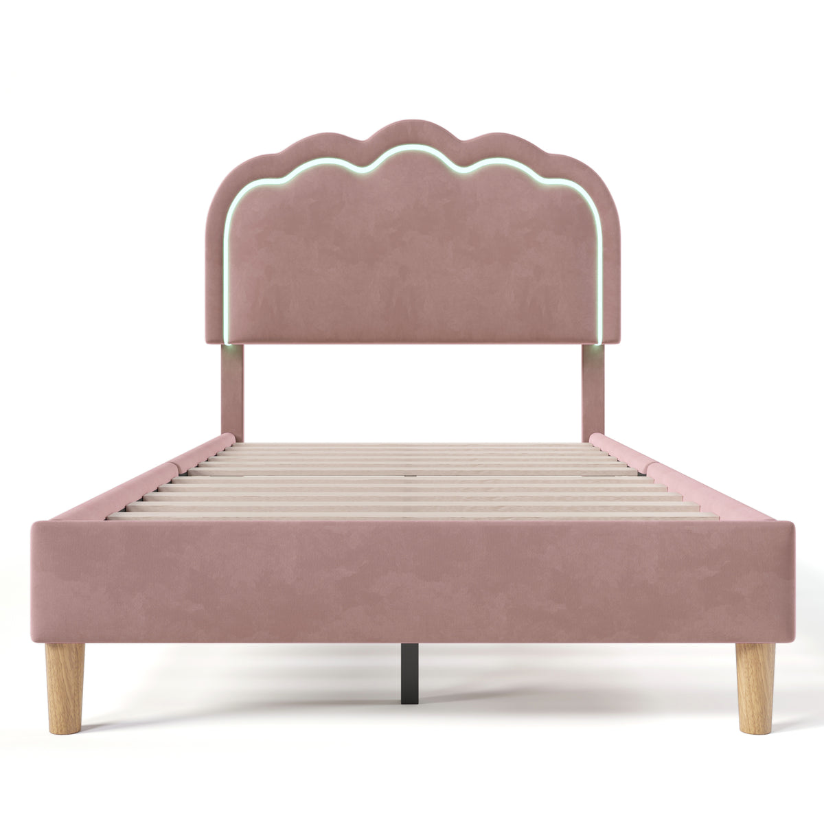 Cama con Colchón LED Individual 90 x 190cm, Base de Cama con Armazón de Latas y Parte Superior de Cabeza Ajustable, Cama Con Colchón en Rosa, Armazón de Cama para Habitación de Dormir, Habitación de Huéspedes - Seda