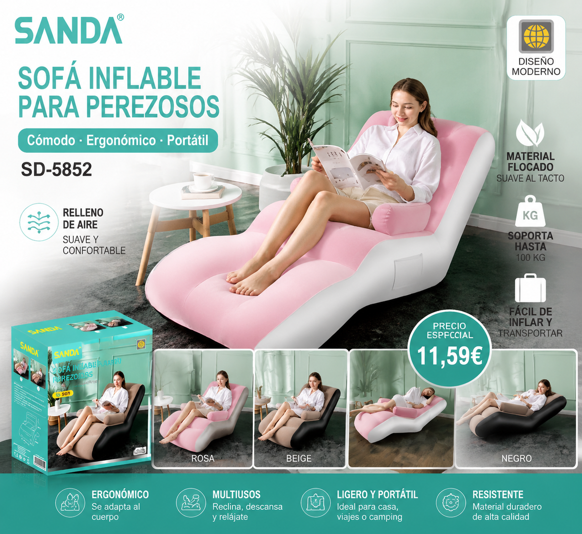 Aufblasbares Sofa SD-5852 – Entspannen Sie sich in Sekundenschnelle im Garten, beim Camping oder im Wohnzimmer