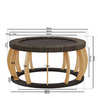 Mesa de café redonda de madera sólida con mimbre vintage, patas curvas, acento boho para el comedor, la cocina y la sala de estar, Negro Marrón