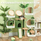 Arbol de gatos de 139 cm con cueva para gatos, pelota de juego, árbol de gatos con postes de rascar, para gatos de hasta 5 kg, color verde