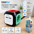 ExtraStar Steckdosenleiste Cube | 4 Steckdosen + 2 USB | 1,5 m Kabel | Zuhause und Büro
