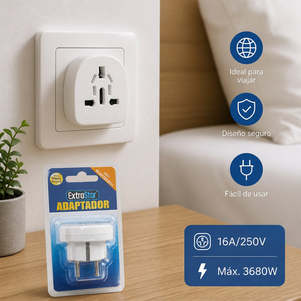 Universaladapter auf deutschen Stecker | 16A / 250V / 3680W | Reisen und Zuhause | Nur für Innenräume