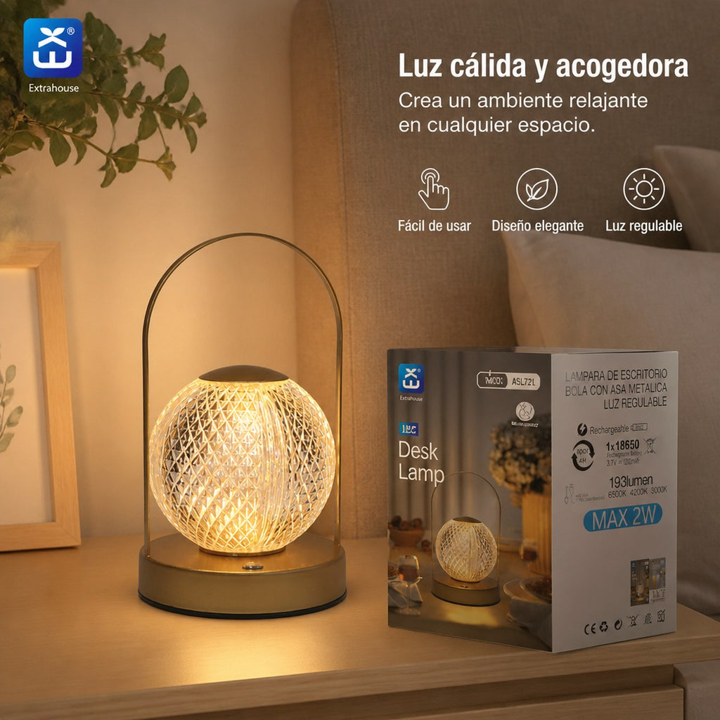 Extrahouse ASL721 LED-Tischleuchte | Retro Glaskugel | Berührungsdimmbar | USB-C
