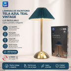 Vintage plissierte wiederaufladbare Schreibtischlampe – Petrolblau