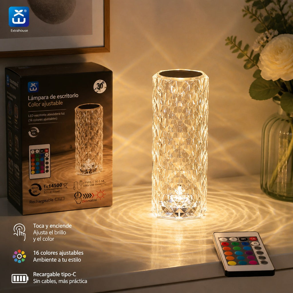 Große wiederaufladbare RGB-LED-Schreibtischlampe mit Kristalleffekt und Fernbedienung