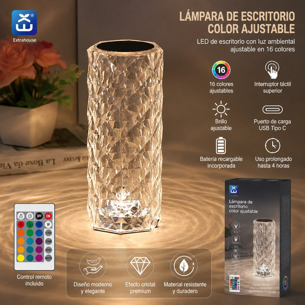 Große wiederaufladbare RGB-LED-Schreibtischlampe mit Kristalleffekt und Fernbedienung