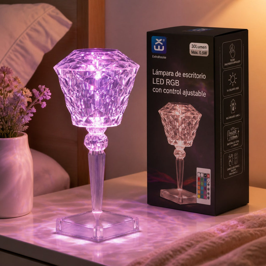 Extrahouse RGB Kristall-LED-Tischleuchte, Fernbedienung & Touch-Steuerung