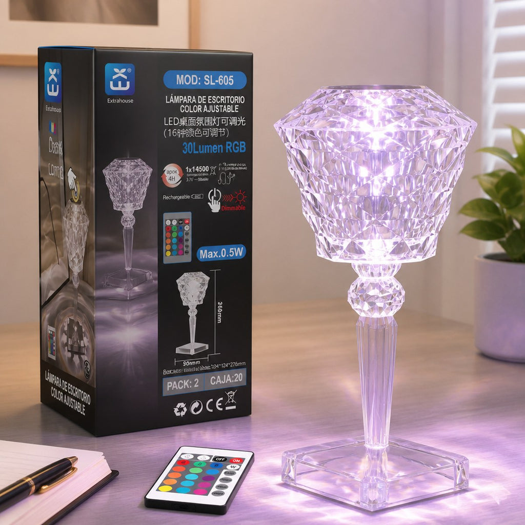 Extrahouse RGB Kristall-LED-Tischleuchte, Fernbedienung & Touch-Steuerung