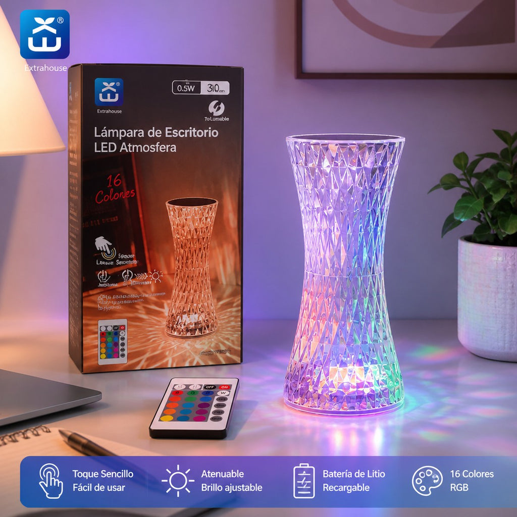 Wiederaufladbare RGB-LED-Tischlampe mit Kristalleffekt und Fernbedienung
