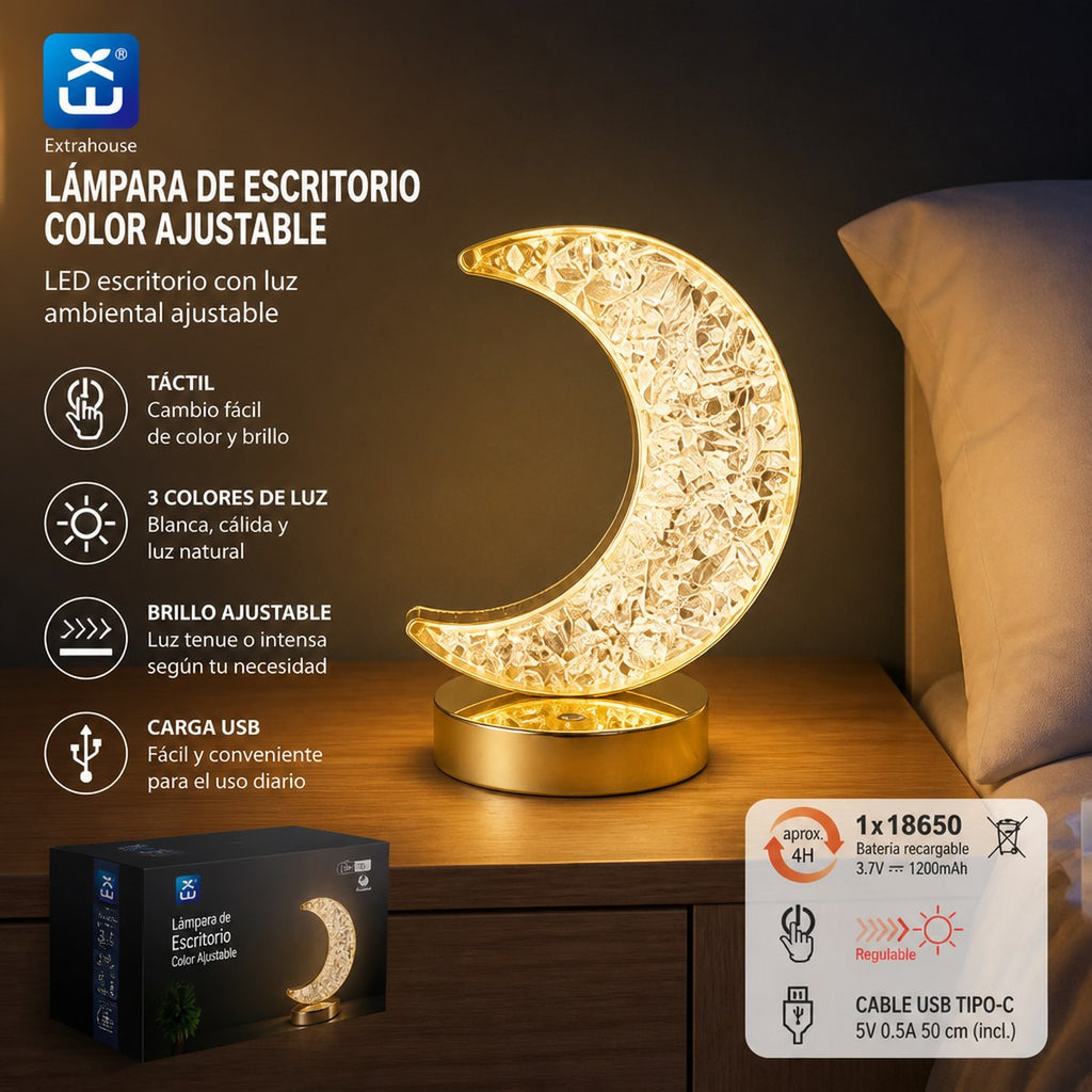 Extrahouse Crescent Moon Kristall LED Tischlampe, 3-farbig dimmbar per Berührung