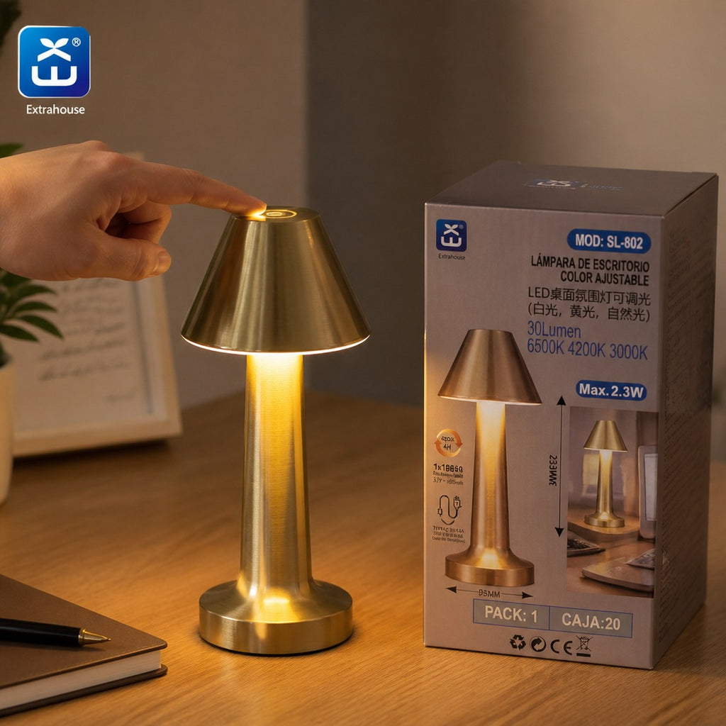 Extrahouse LED-Tischleuchte, wiederaufladbar, 3-Farben-Touch-Steuerung