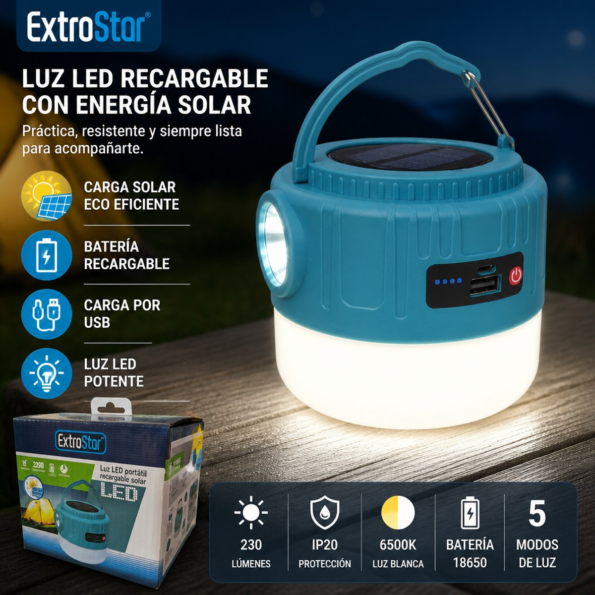 ExtroStar tragbare LED-Solarleuchte
