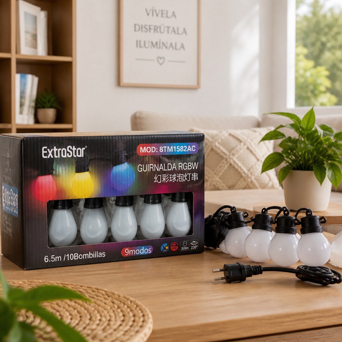 ExtraStar RGBW LED Lichterkette | 6,5 m | 10 Lampen | 9 Modi | Innen- und Außenbereich
