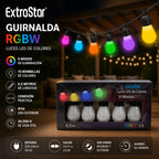ExtraStar RGBW LED Lichterkette | 6,5 m | 10 Lampen | 9 Modi | Innen- und Außenbereich