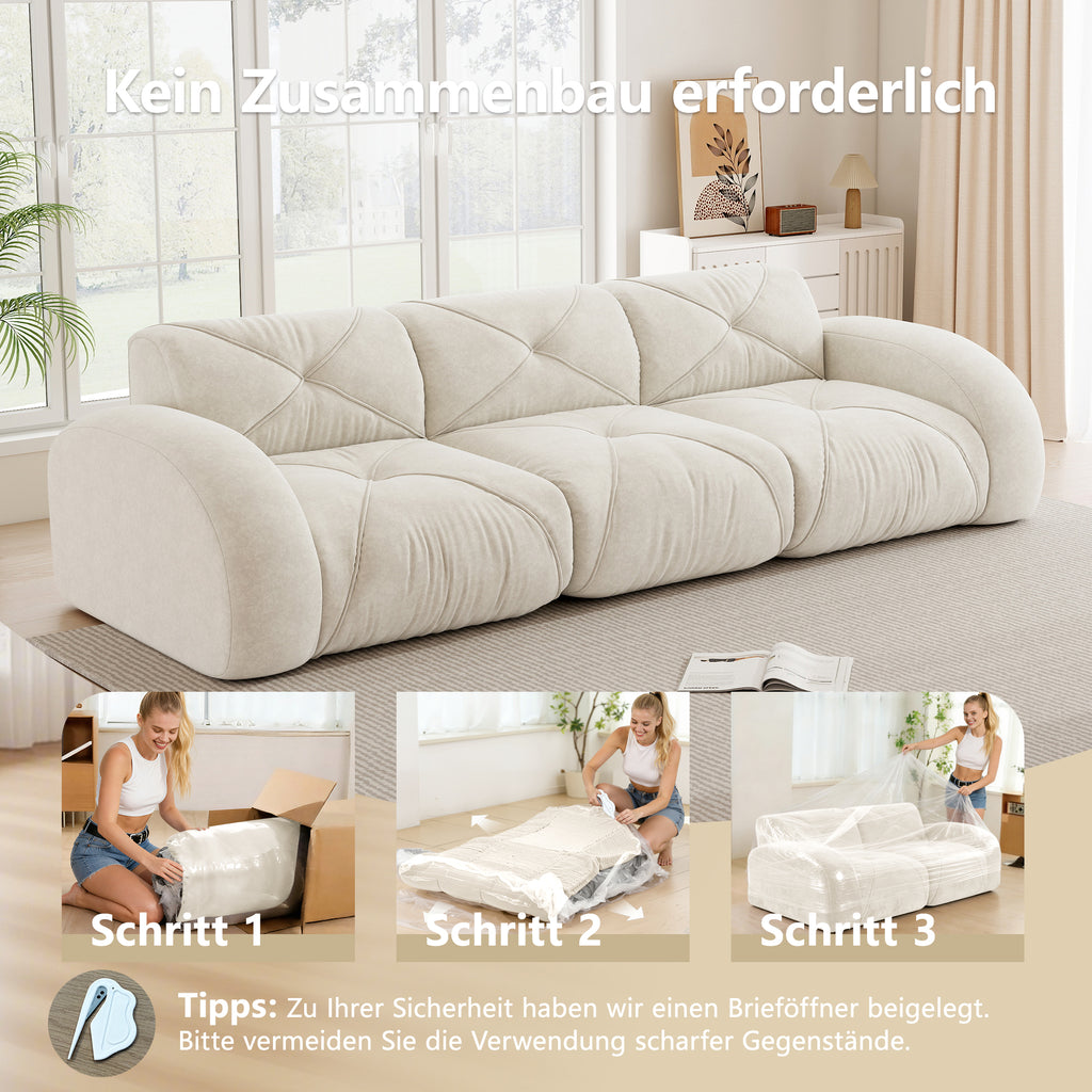 Sofá sin armazón, módulo de sofá tres plazas extra grande, hecho de cómodo material chenille, ideal para el salón, diseño antiresbaladizo, sin necesidad de montaje, color beige claro
