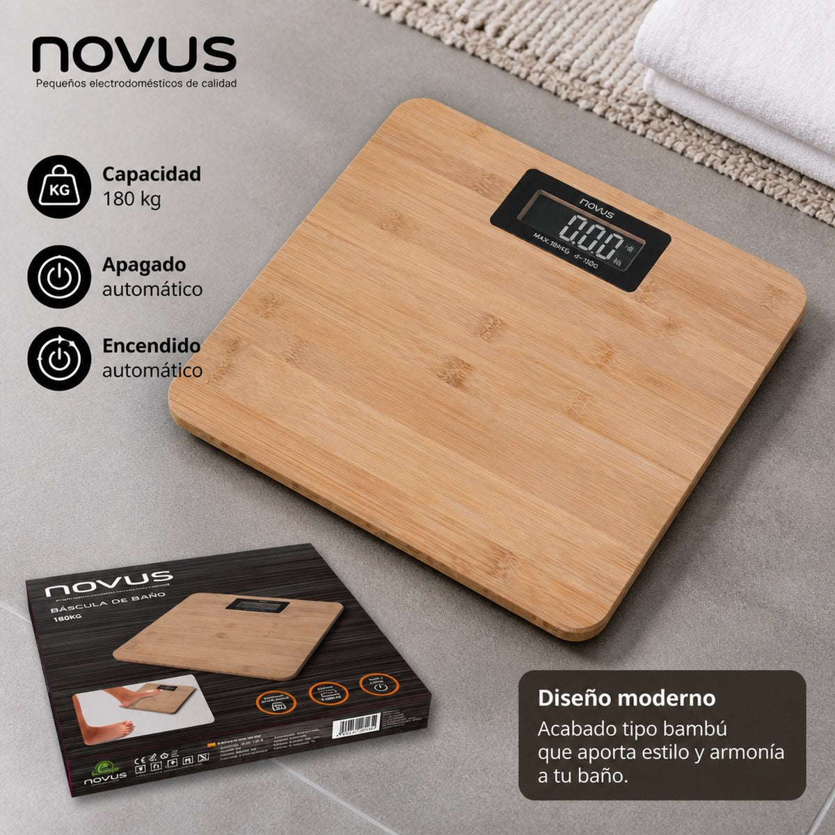 Novus digitale Personenwaage mit Bambusoberfläche